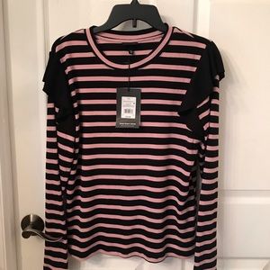 Who What Wear Black and Pink Striped Top - XXL
